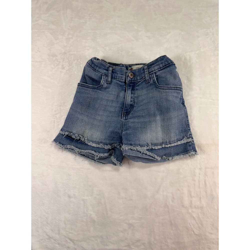 Levi's Shorty Short 10 Reg Blue Double Frayed Hem Denim Jean Shorts Girls